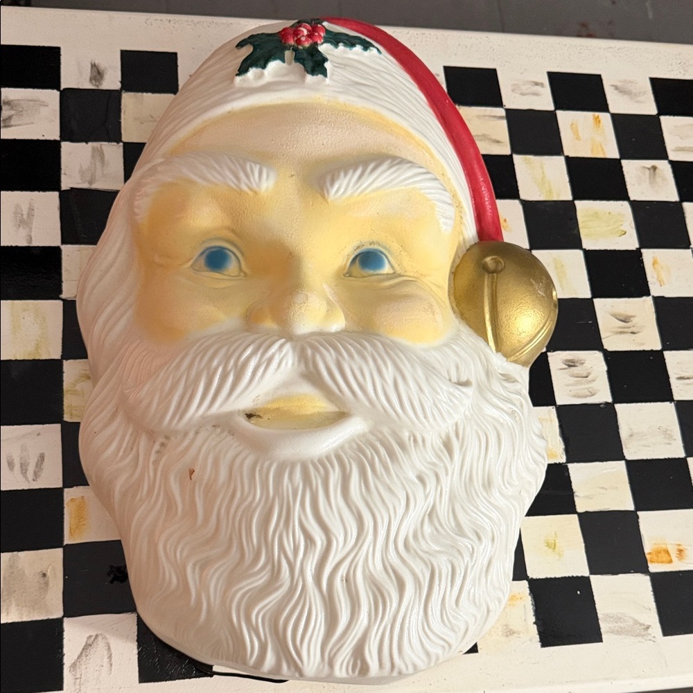 Festive Santa Claus  Blowmold Light cover Decor with Red Hat and Gold Bell
